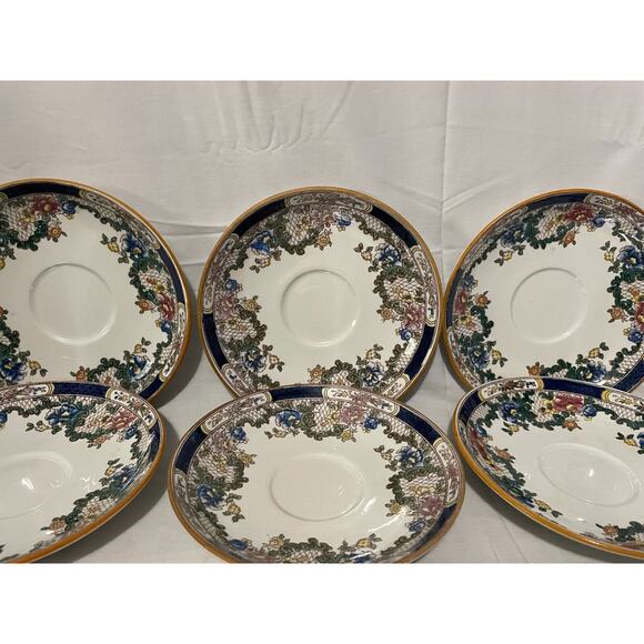 Cauldon England Rare Victoria V835 Antique Hand Painted Set 6 Tea Saucers Plates - Picture 1 of 8